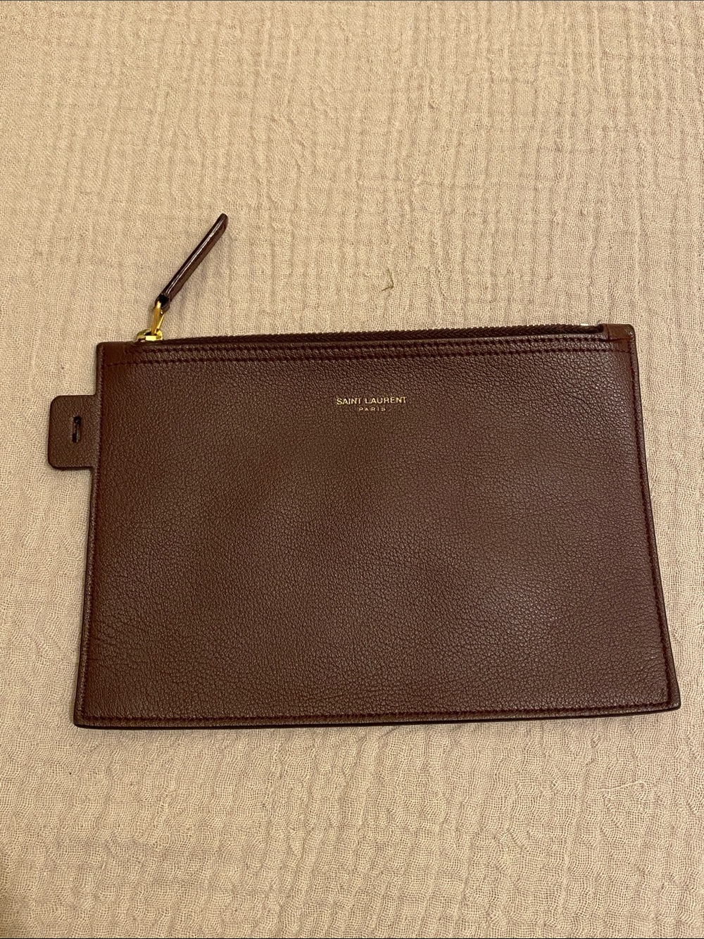 Saint Laurent Brown Leather Zip Pouch